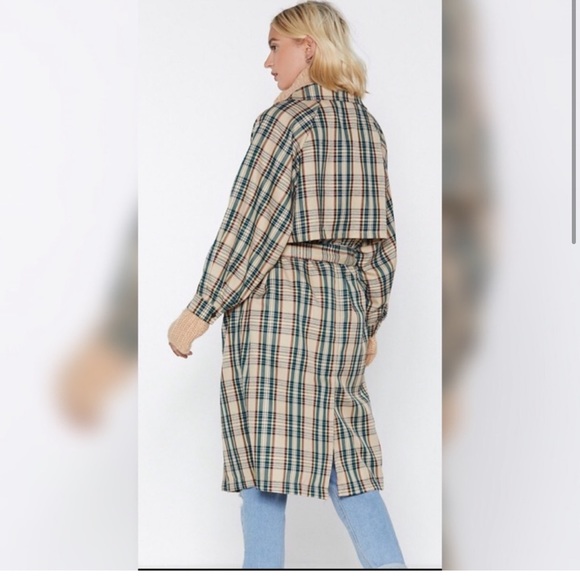 Nasty Gal Plaid Trench Coat - Picture 2 of 11